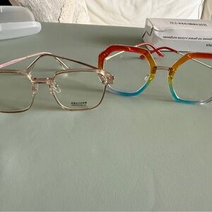 Fashion Glasses Bundle – Blue Light Gold Frame + Rainbow Decorative Frames